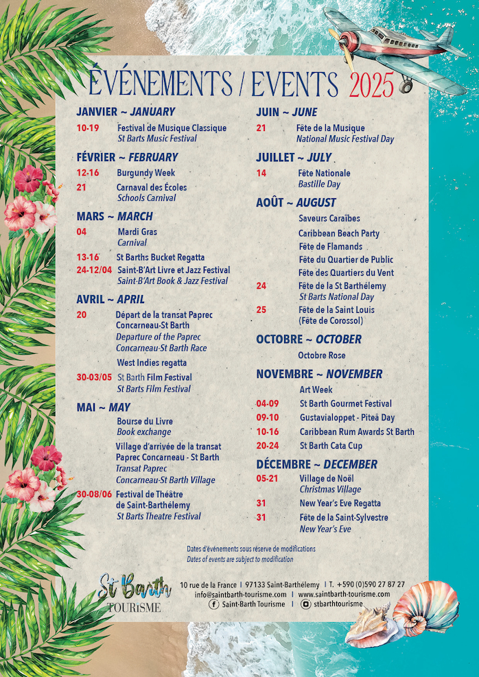 Calandrier des fetes et des evenements de St Barth 2025